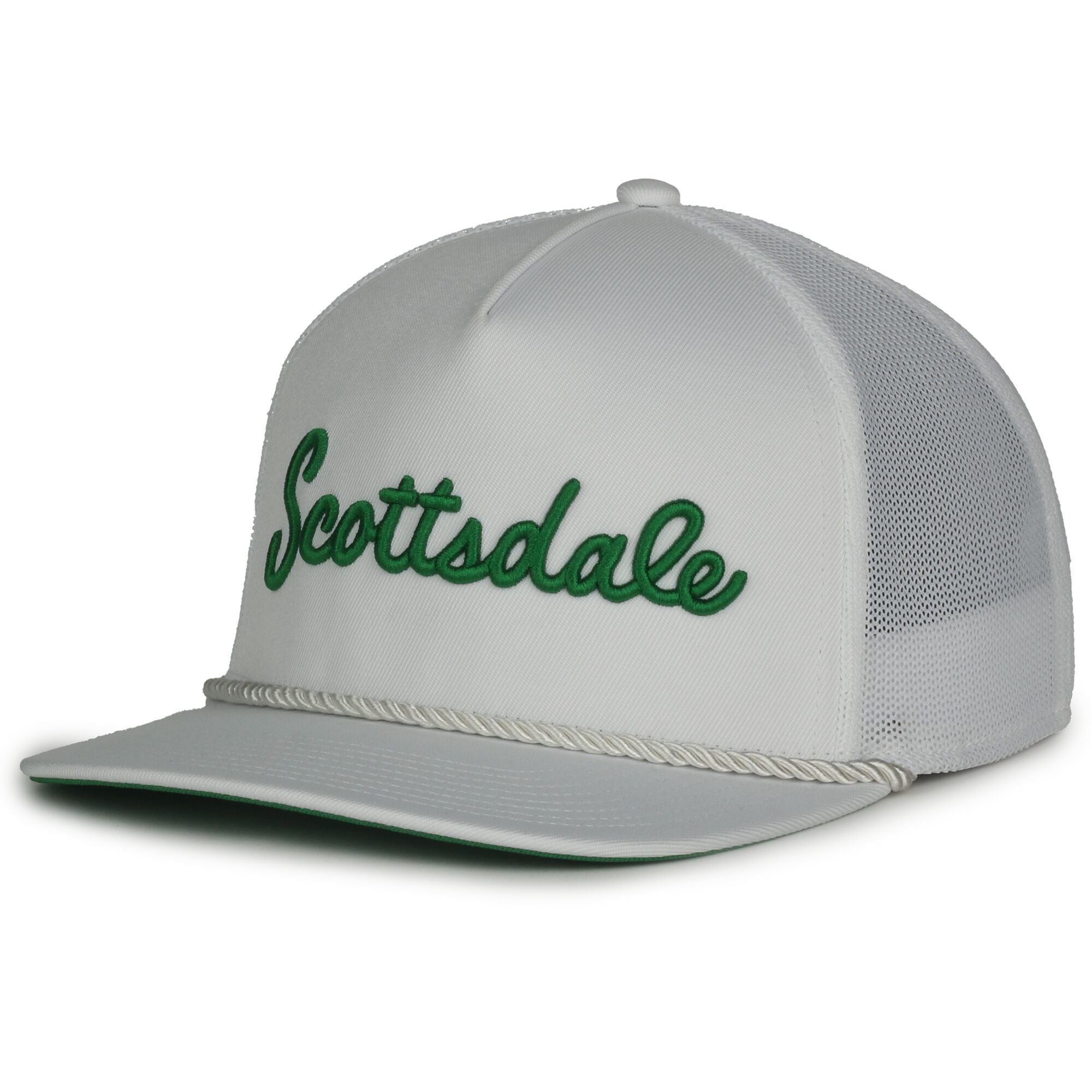 Scottsdale White Golf Hat with Green Letters