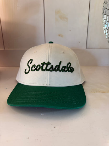 Scottsdale Khaki Golf Hat with Green Letters